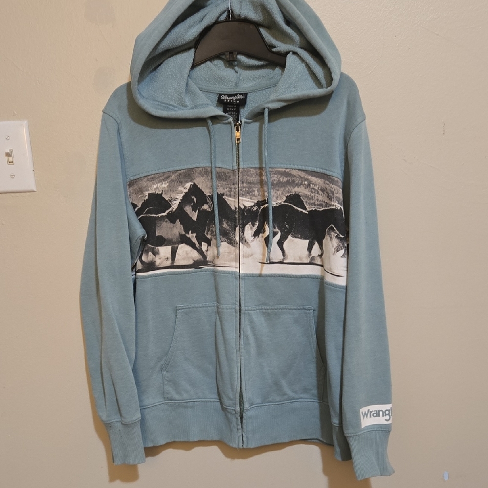 Wrangler Teal Hoodie with Horse Graphic